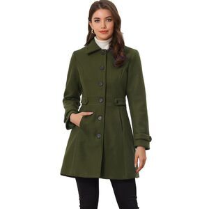 Winter Classic Overcoat with Pockets Single Breasted Pea Coat Army Green